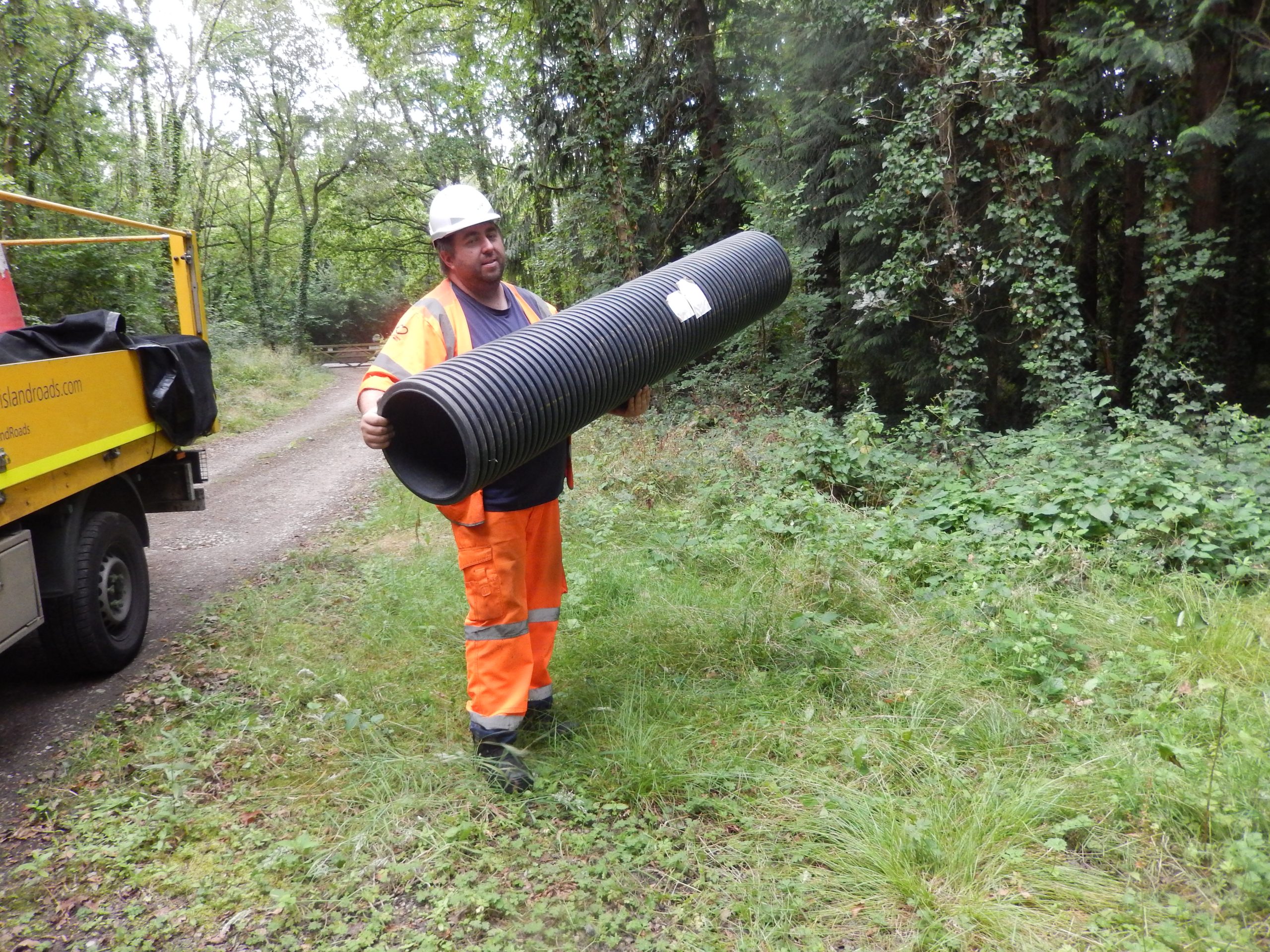 Steve from Island Roads delivering pipes for our ditches