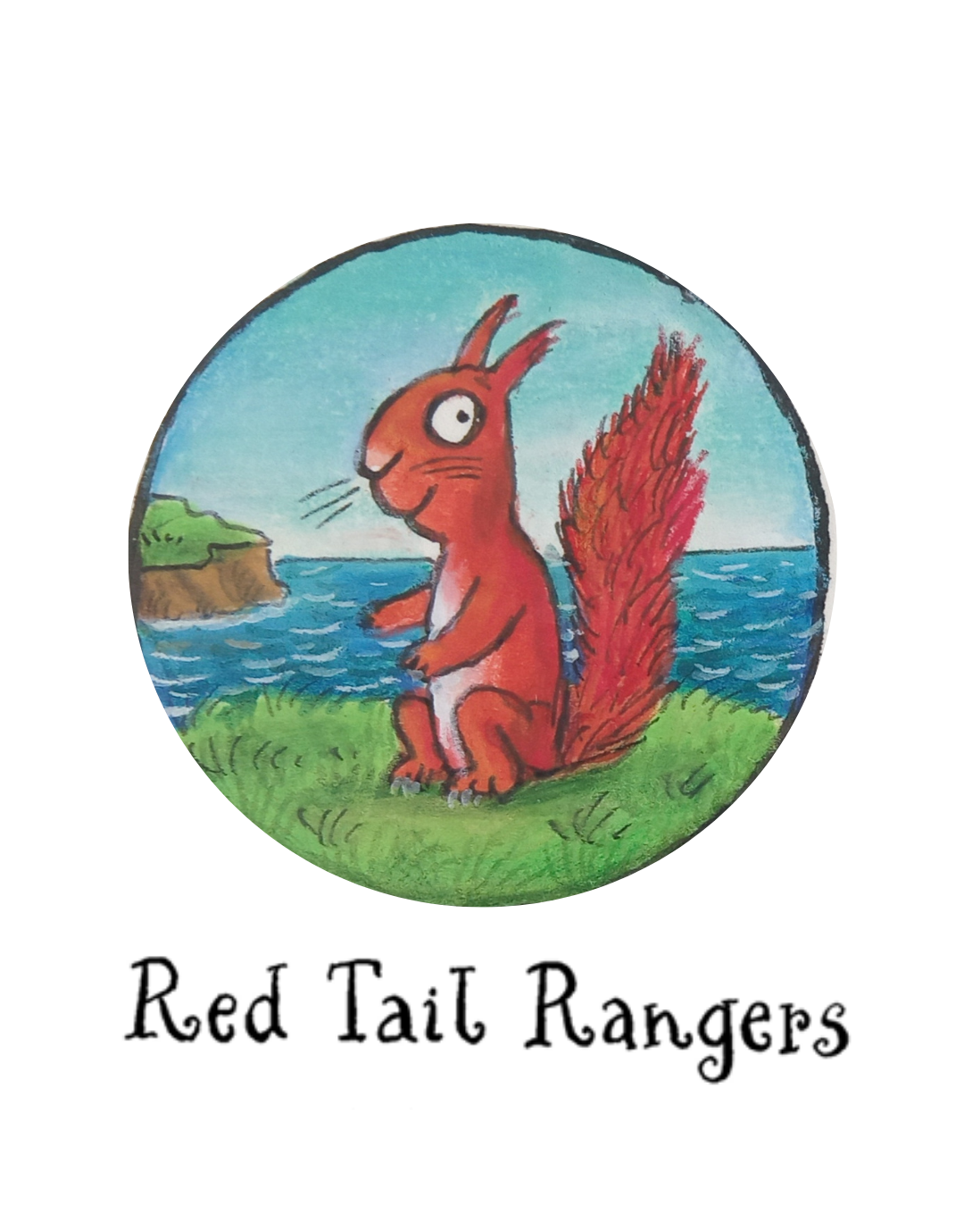 Red Tail Rangers children's conservation club logo featuring an illustrated red squirrel